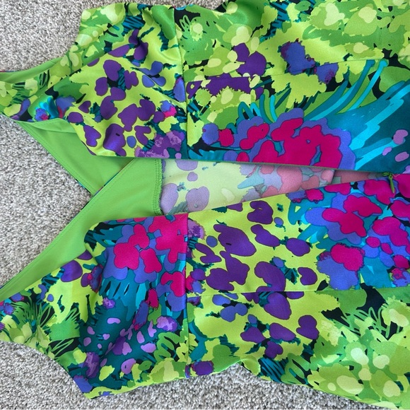 Vibrant Floral V-neck Dress Evan Picone Size 6, wedding, cocktail, chartreuse - Picture 9 of 12